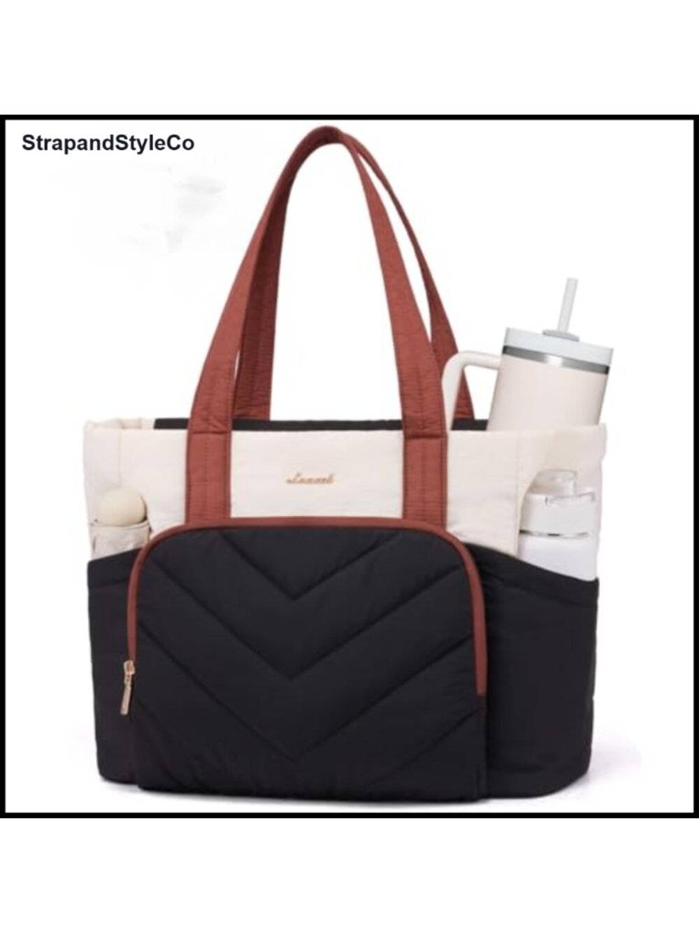 V-Quilted Puffer Tote Bag Large Laptop Shoulder Purse Work Travel Gym